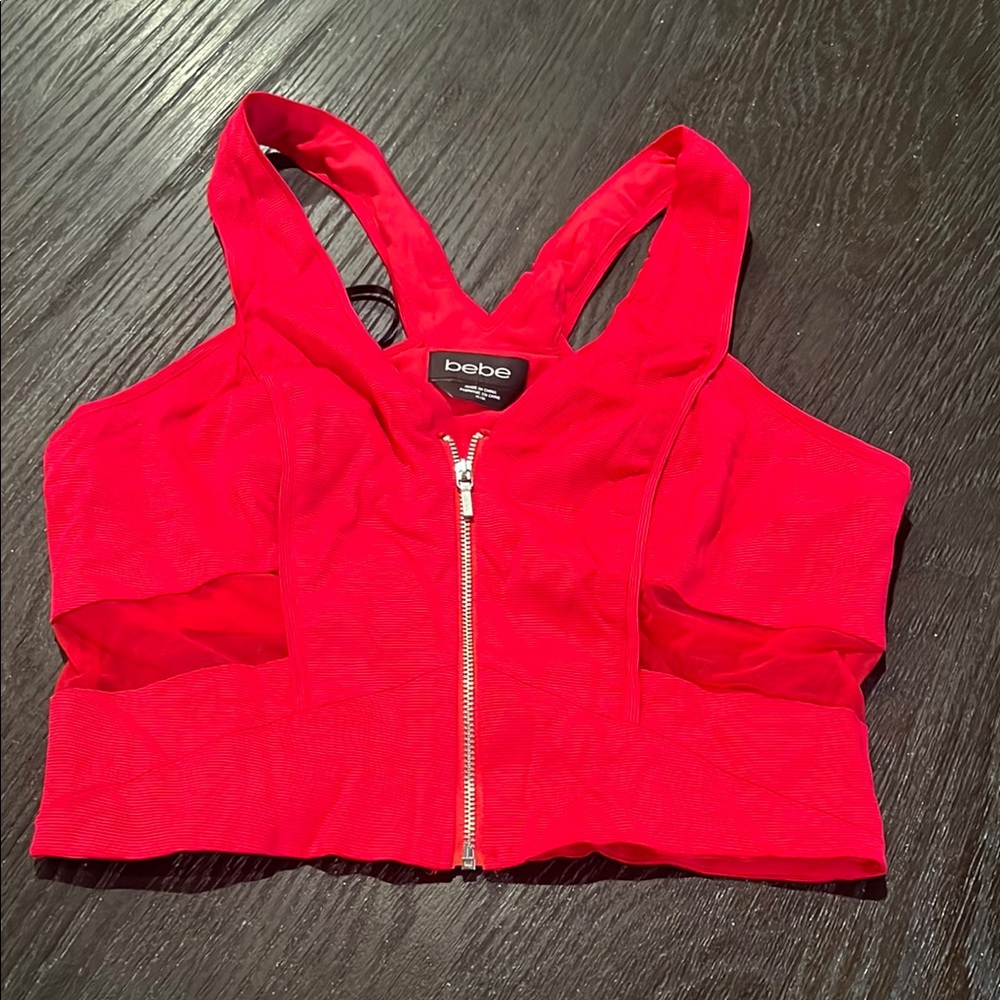 Bebe Pink Crop Top with Zippered Bustier Style